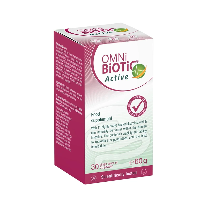 OMNi BiOTiC Active | Supplements Gut Flora with Key Bifidobacteria and Lactobacilli | Probiotic Powder | Ideal After Diets or an Unbalanced Diet | Halal | Vegan | for Daily use | 30 Portions (60 g)