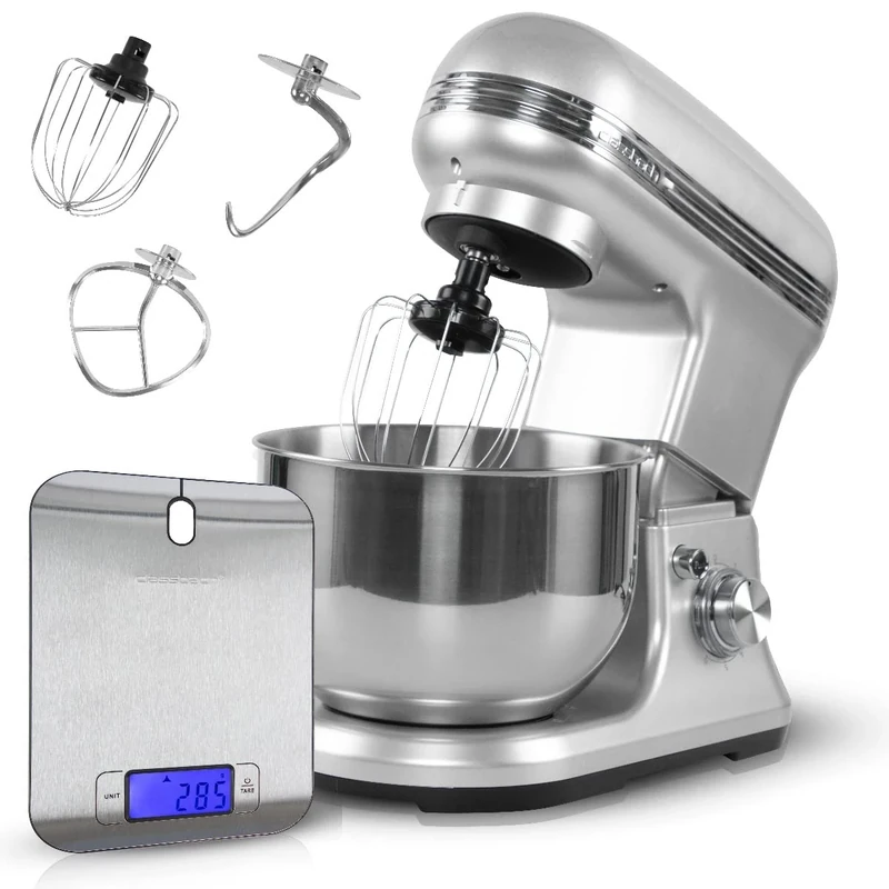 classbach® C-KM 4004 W Food Processor Set with Digital Kitchen Scales 1200 Watt Motor with 6 Speeds Quiet Mixing Machine 5 Litre Bowl Including 3 Attachments and Splash Guard - Image 1