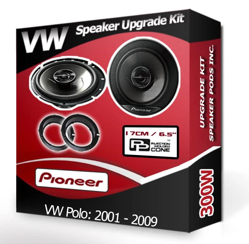 Polo Speaker upgrade Front Door Pioneer car speakers 6.5" 17cm + Rings 300W