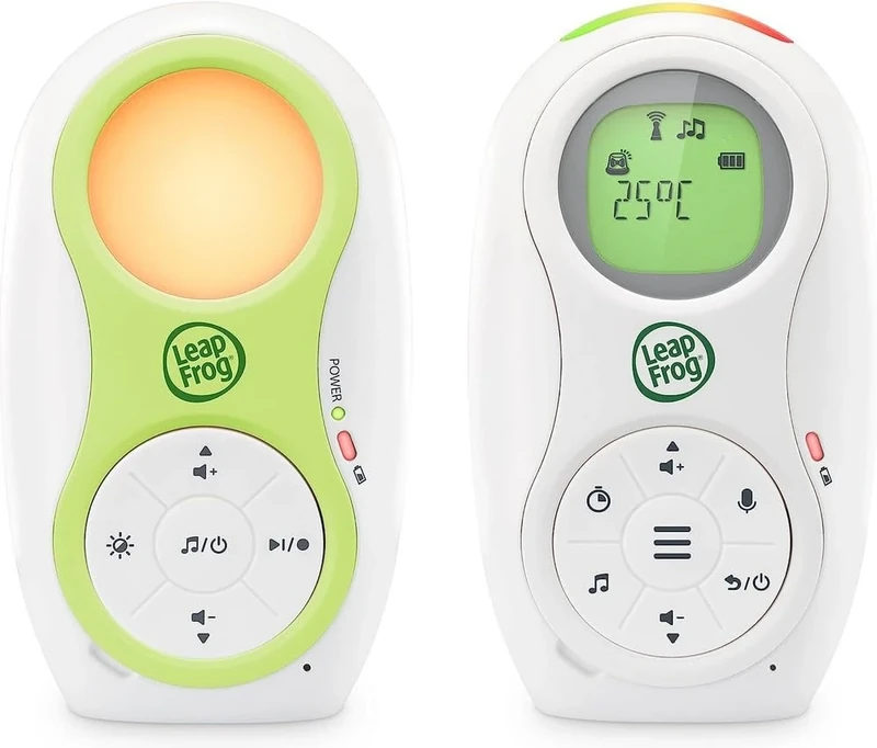 Leap Frog LF80 Audio Baby Monitor with Two Batteries, Temperature Sensor, Reminder, Noise Indicator, Safe Transmission, Long Range, Night Light, Voice Recording