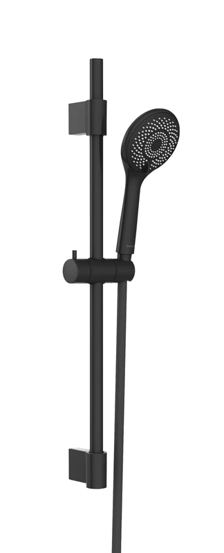 WENKO Shower set, shower rod set in high-quality stainless steel, water-saving shower head with 3 spray types and hose, for instantaneous water heaters, universal connection ½", 70 cm, black