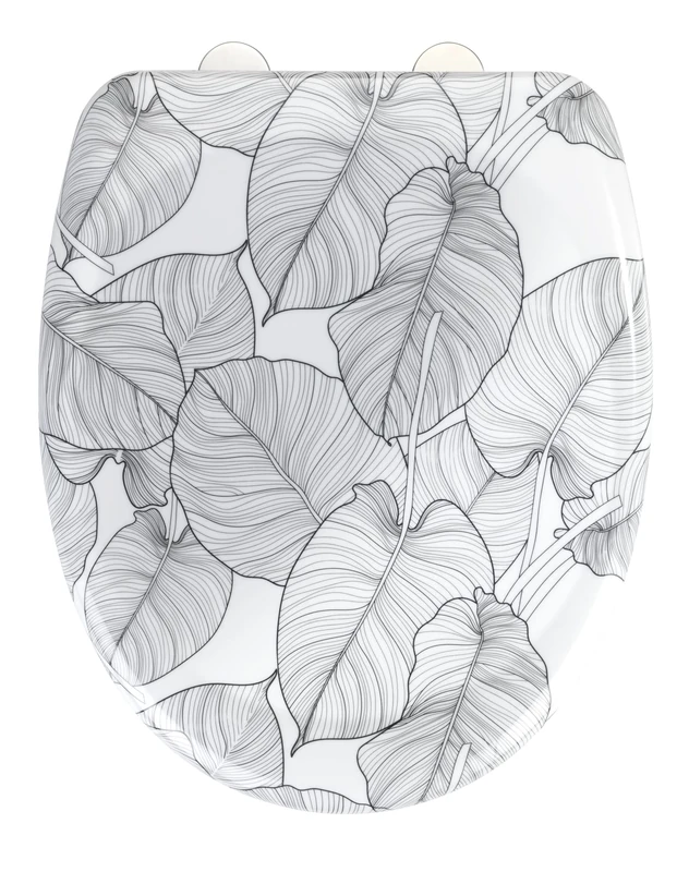 WENKO Samoa toilet seat, premium Duroplast loo lid with Easy-Close automatic soft-closing mechanism & Fix-Clip stainless steel fastening, antibacterial & scratch-resistant, 38 x 45 cm, white/grey