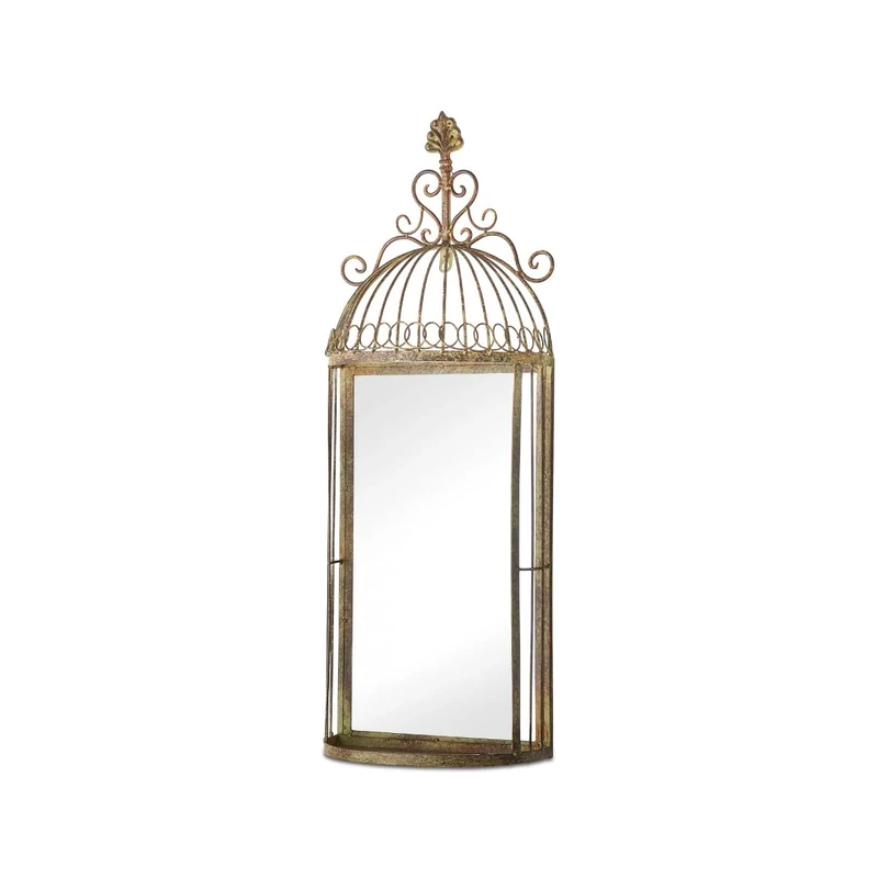 MirrorOutlet Large Metal Rustic Arched Bird Cage Window Garden Outdoor Mirror 70cm X 26cm, Green (GM090)