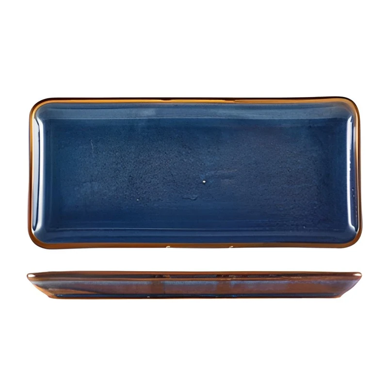 Genware Terra Porcelain, Aqua Blue, Narrow Rectangular Platter, 360mm x 165mm, NR-PBL36, Pack of 12