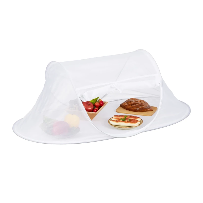 Relaxdays Food Tent Cover, Collapsible Pop-Up Picnic Dome for Fruit, Cakes, HWD: 40 x 110 x 58 cm, Fly Protection, White - Image 1