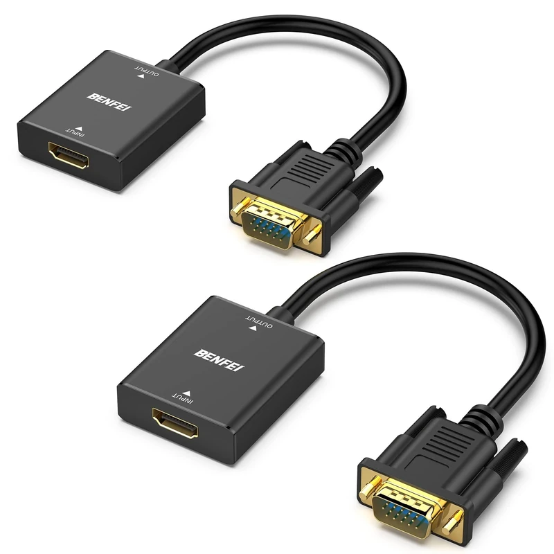 BENFEI HDMI to VGA Adapter, Female HDMI Input to Male VGA Output Adapter with 3.5mm Audio Jack Compatible for TV Stick, Computer, Laptop,ect-2 Packs - Image 1