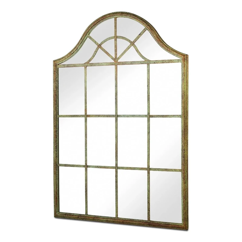 MirrorOutlet Large Metal Rustic Arched Shaped Window Garden Outdoor Mirror New 92cm X 63cm, Green (GM089)