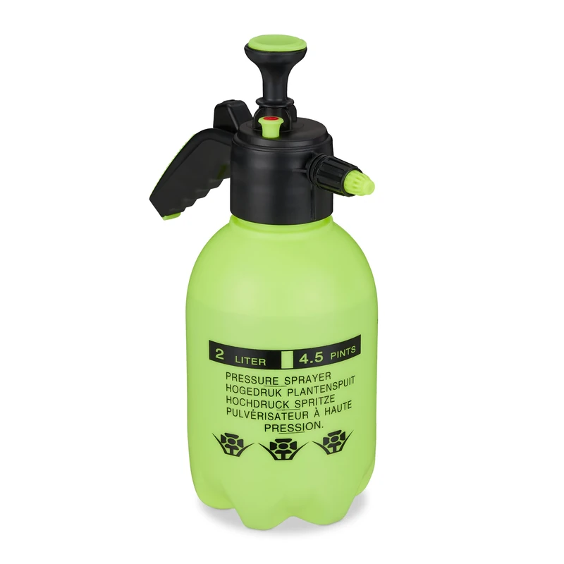 Relaxdays Spray Bottle, 2 Litres Volume, Nozzle with Mist & Stream, Scale, Refillable, Plastic, 34x24x13 cm, Green/Black