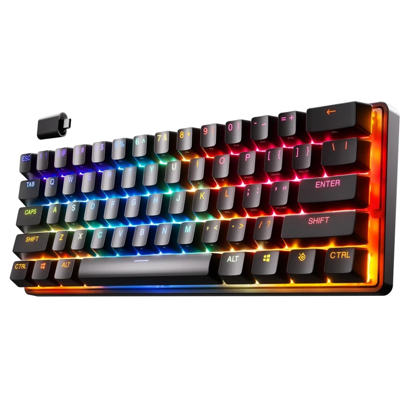 SteelSeries Apex Pro Mini Wireless HyperMagnetic Gaming Keyboard - World's Fastest Keyboard - Compact 60% Form Factor - Adjustable Actuation - RGB - Bluetooth - 2.4GHz - USB-C - Nordic QWERTY Layout