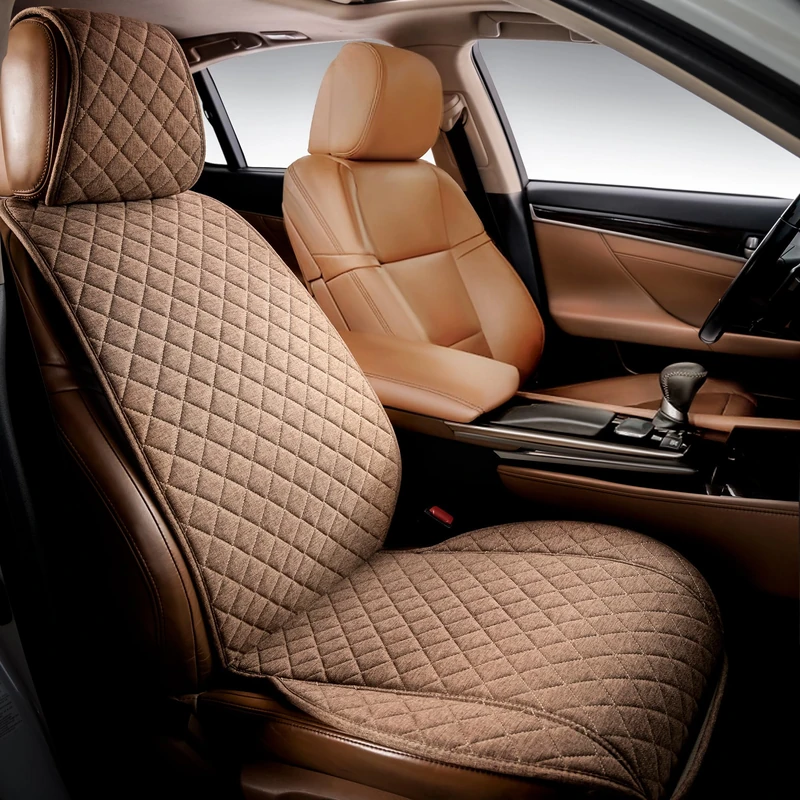 IVICY HYB LN Brown Car Seat Cover for All Seasons Soft & Breathable Front Premium Covers with Non-Slip Protector Universal Fits Most Automotive - 1 Unit