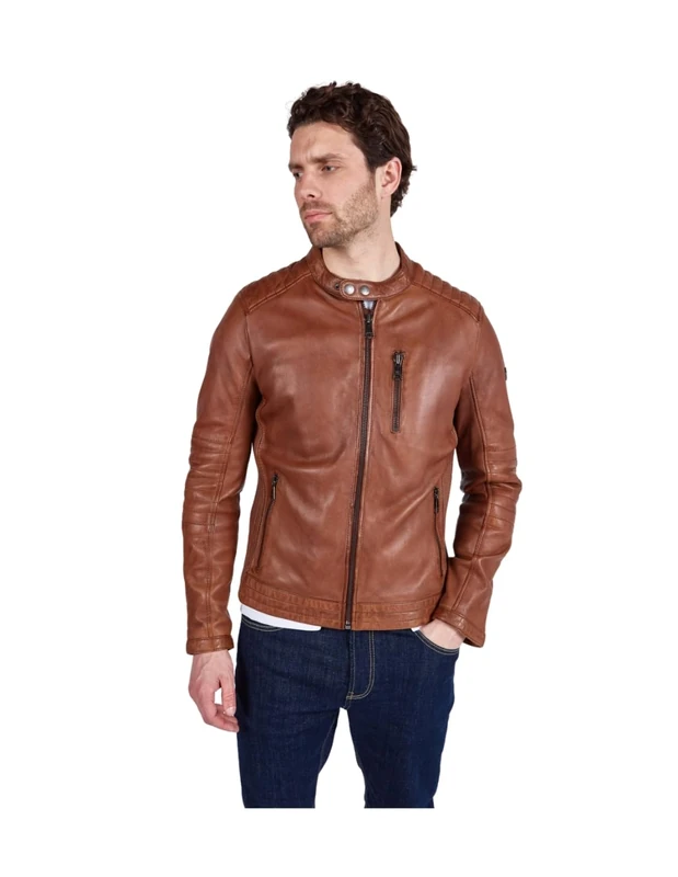 Redskins Men's Formula Stown Leather Jacket, Cognac, XXXL