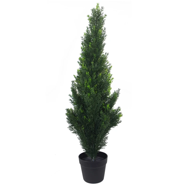 Leaf Artificial Cedar Cypress Topiary Tree Protected, Metal, Green 90cm UV, 3 feet