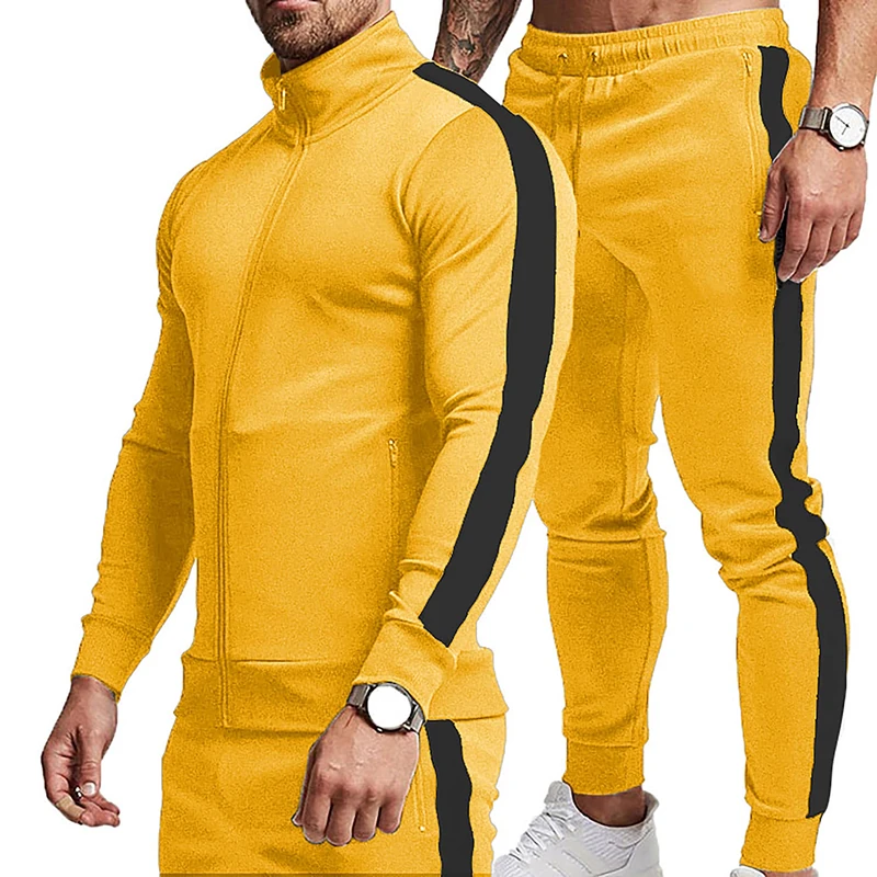 TEZO Men's Casual Active Tracksuits Full Zip Sports Jogging Suits Sets Athletic Running 2 Piece Sweatsuits with Zip Pockets, Yellow+black, Medium - Image 1