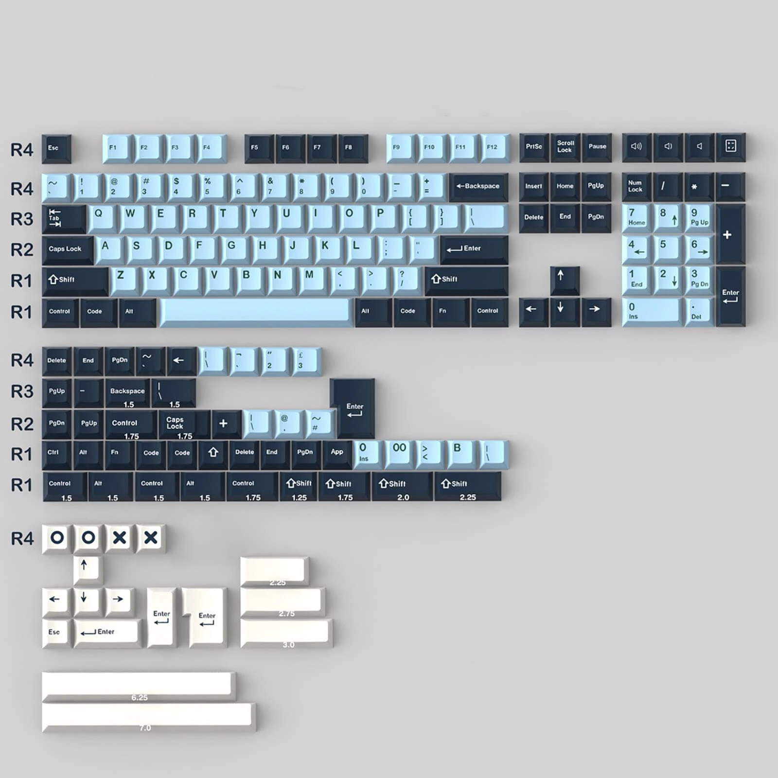 169 Keys Double Shot Mizu Keycaps Cherry Profile with 7u Spacebar for 61/64/87/100/104/108 Cherry Mx Switches ISO ANSI Layout Mechanical Keyboard