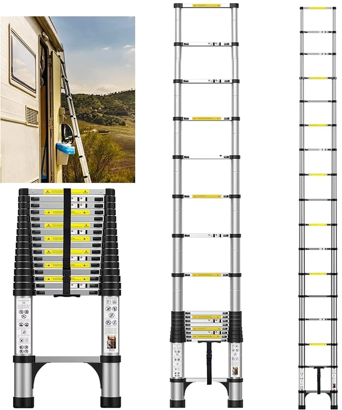 FEETE 16.5FT Telescoping Ladder, Aluminum Lightweight Extension Ladder with Non-Slip Feet, Portable Attic Ladder, Heavy Duty RV Collapsible Ladder for RV, Household, Outdoor Working, 330lbs Capacity