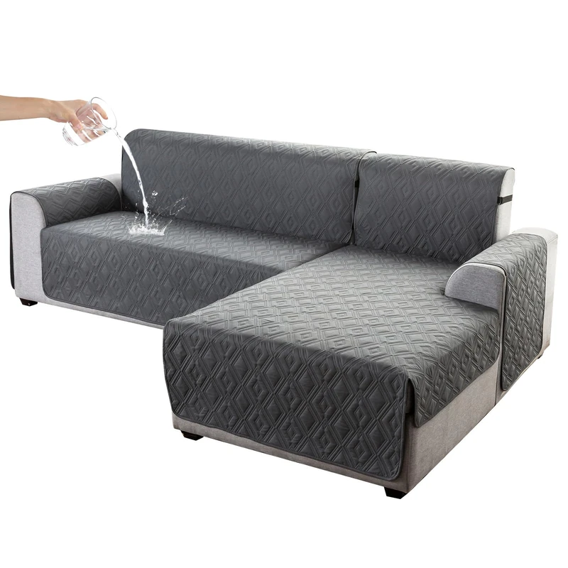 Genina 100% Waterproof Sectional Couch Covers for Dogs Reversible Couch Covers for Sectional Sofa L Shaped Sofa Slipcover Furniture Protectors Cover for Pets, Kids (Dark Gray, Large)