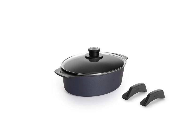 Woll Diamond Lite Roasting Dish with Glass Lid and Silicone Handles in Box - Inductive, 27 x 22 cm, 9.5 cm High, 3.0 litres, with 2 Moulded Lifting Handles - Suitable for All Cookers - Oven-Safe