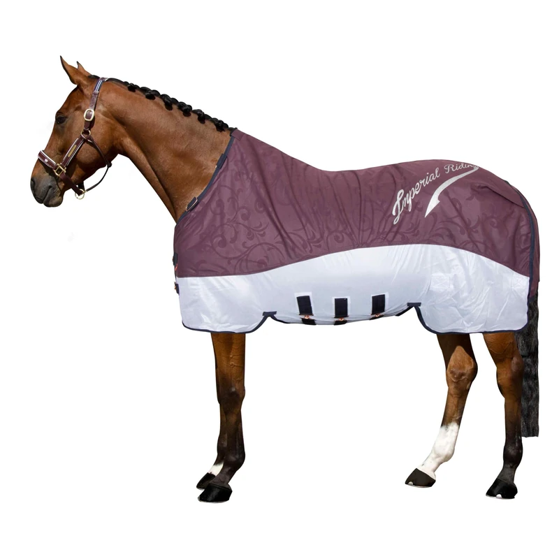 Imperial Riding IRHSuper-Dry 2-in-1 Rain and Fly Blanket without Neck Piece, Water-Repellent Top Layer, Fly Protection Thanks to Breathable Mesh Material, Includes Belly Flap, Bordeaux, 155 - Image 1