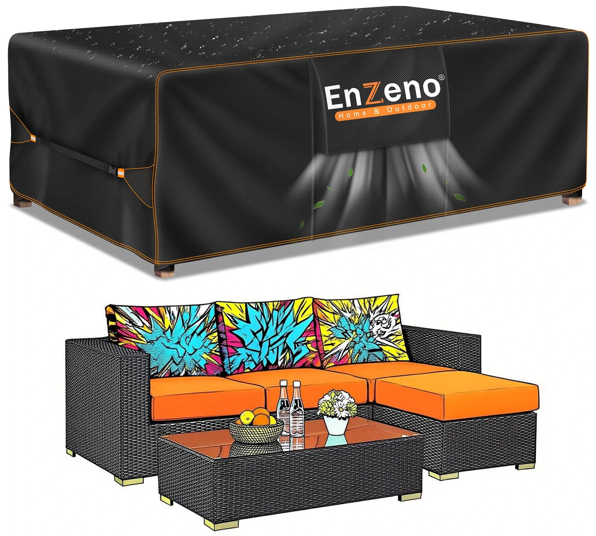 Outdoor Garden Furniture Covers Waterproof with Air Vent, 242*182cm, Patio Furniture Cover for outside Rectangle/Rectangular Table and Chair Set, rattan furniture set,Heavy Duty Oxford Fabric