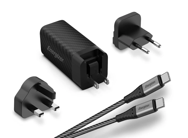 ENERGIZER - 90W USB-C Fast Charger - with 100W Cable - 3 Plugs Included (EU/US/UK) - Black - Image 1