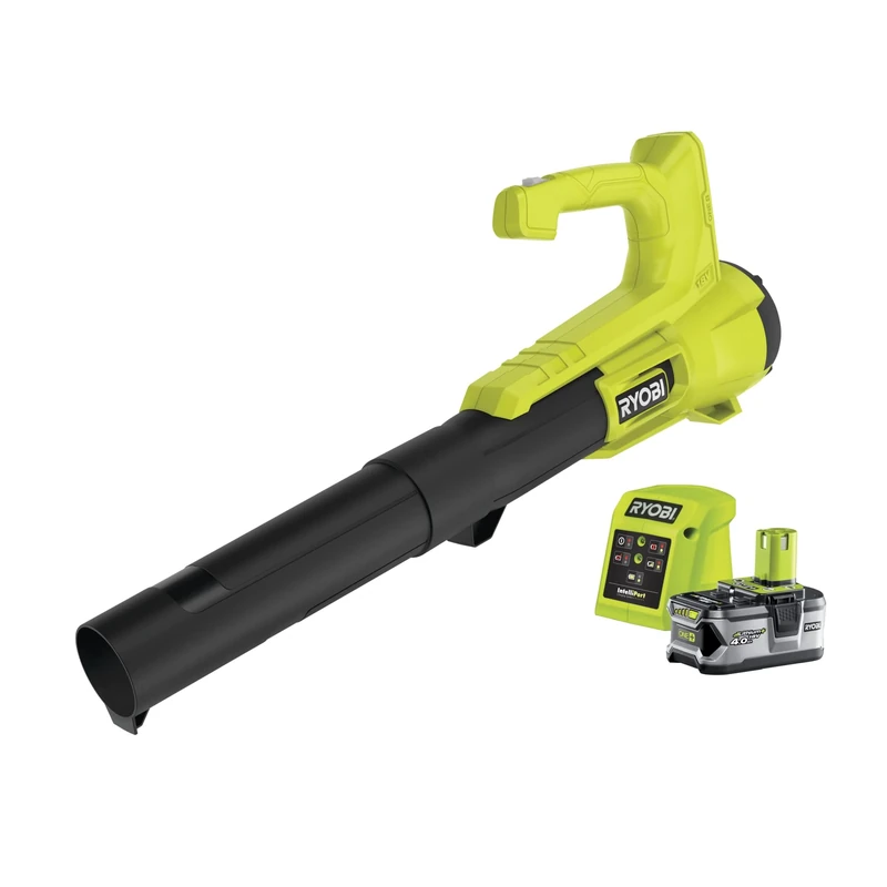 RYOBI - 18V Turbo Jet blower - max blower speed 145 km/h - max air flow: 7.1 m³/min - 1 lithium battery + 18V 4.0 Ah and 1 charger 1.5 A -RY18BLA-140, Green & Anthracite