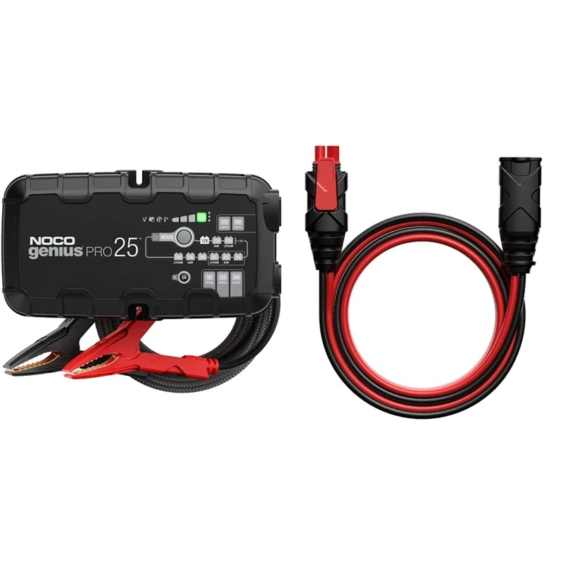NOCO GENIUSPRO25, 25A Fully-Automatic Professional Smart Charger, 6V, 12V and 24V Heavy-Duty Car Battery Charger & GC004 X-Connect 3-Meter Extension Cable Accessory for Genius Smart Battery Chargers