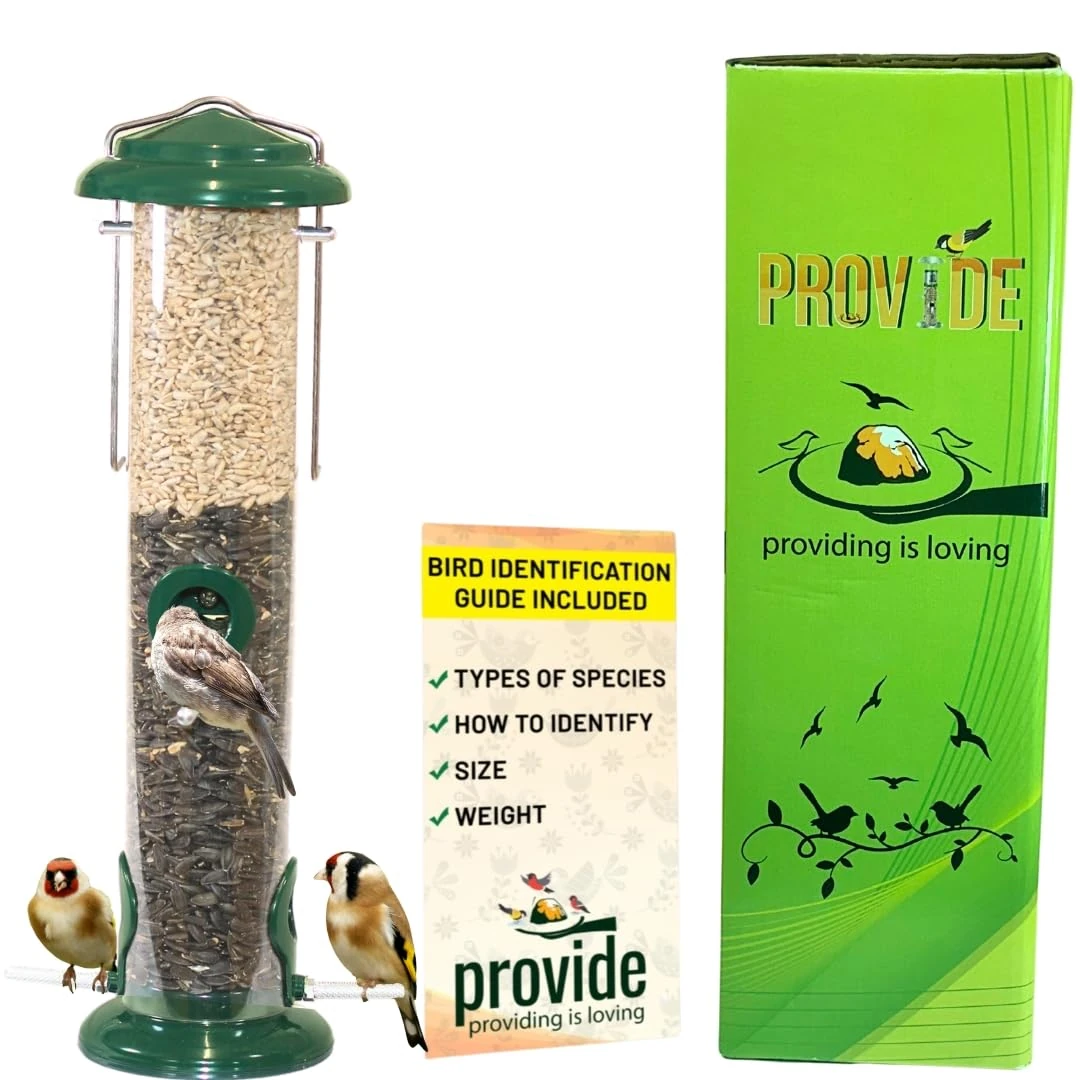 PROVIDE Easy Clean Bird Seed Feeder, bird feeders for small birds, Easy dissemble wild Bird Feeders. Hanging Bird Feeder for black oil seed, Sunflower Heart and Mix Seeds. Garden Bird Feeding Station