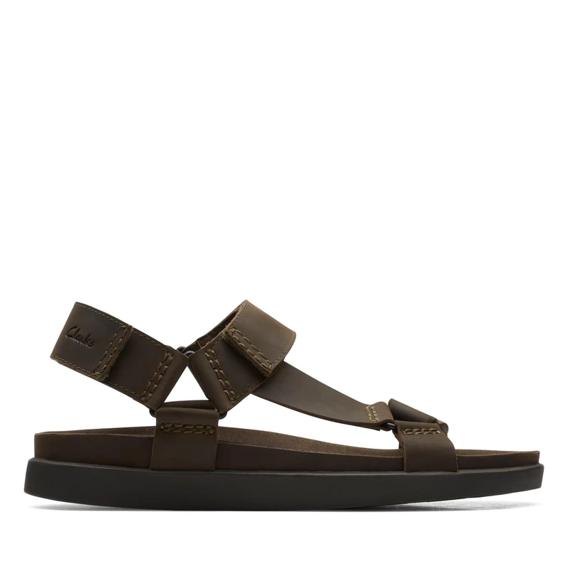 Clarks Men's Sunder Range Sandal, Dark Olive Lea, 8 UK