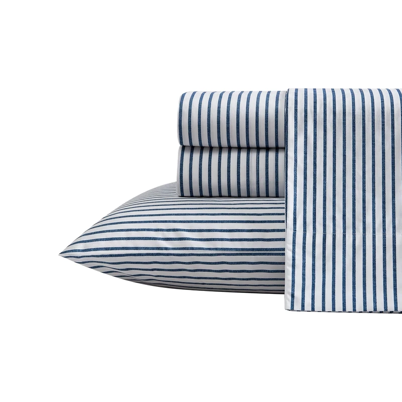 Nautica - Queen Sheets, Cotton Percale Preppy Bedding Set, Crisp & Cool, Lightweight & Breathable (Michael Plaid Grey, Queen)