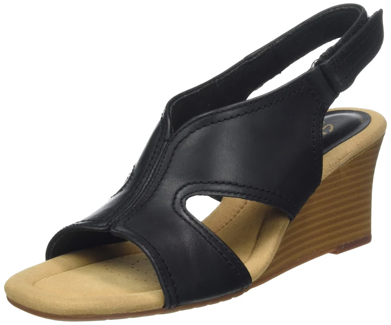 Clarks Women's Kyarra Aster Wedge Sandals, Black (Black Leather), 7.5 UK