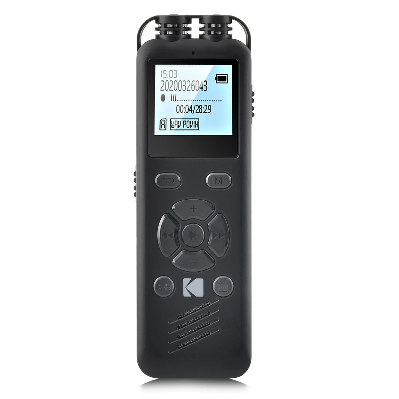 KODAK VRC250 - High-Intensity Voice Recorder, Mini Rechargeable Dictaphone with Voice Command, Lithium Battery, MP3 Player, and Listening Device