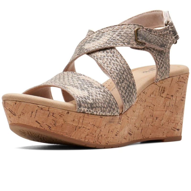 Clarks Women's Rose Way Wedge Sandals, Beige metallic, 7.5 UK