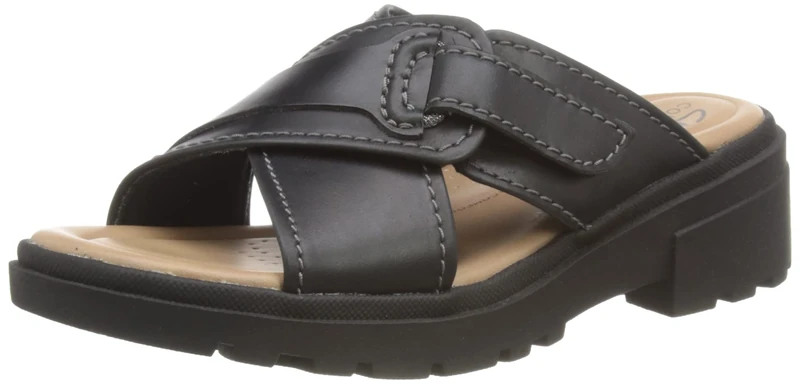 Clarks Women's Coast Cross Slide Sandal, Black (Black Leather), 5.5 UK
