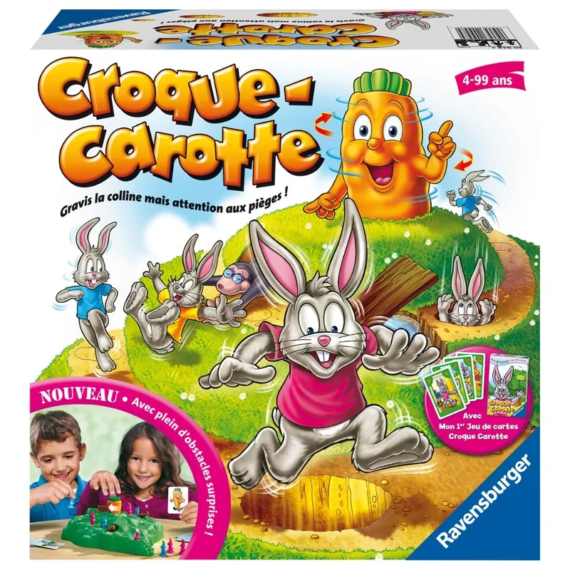 Ravensburger - Croque Carotte - Board Game - Children and Parents - Fun Course Game - Includes Exclusive Card Game - 2 to 4 Players from 4 Years Old - Unisex - 20948 - French Version