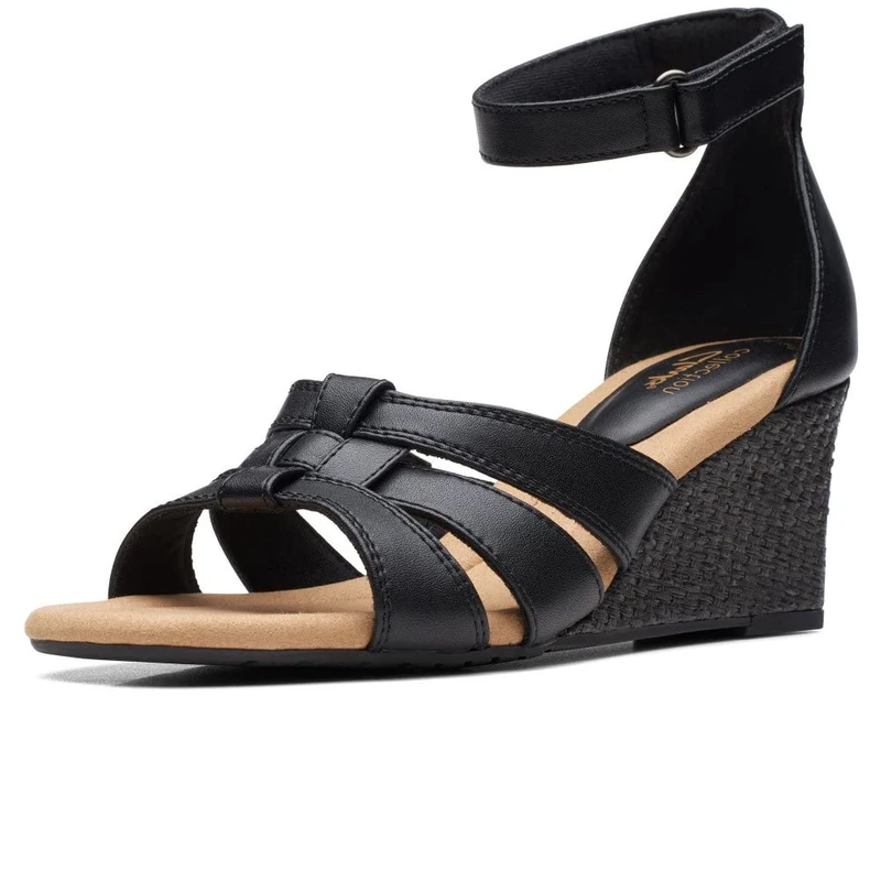 Clarks Women's Kyarra Joy Wedge Sandal, Black (Black Leather), 5.5 UK