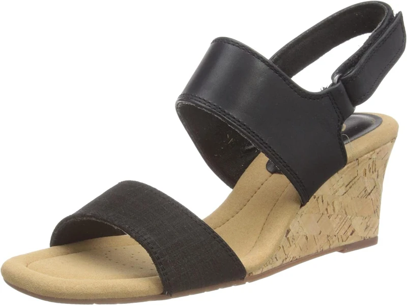 Clarks Women's Kyarra Faye Wedge Sandals, Black (Black Leather), 39.5 EU