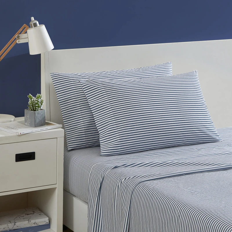 Nautica- Full Sheet Set, Cotton Percale Bedding Set, Crisp & Cool, Lightweight & Breathable (Harmead Navy, Full)