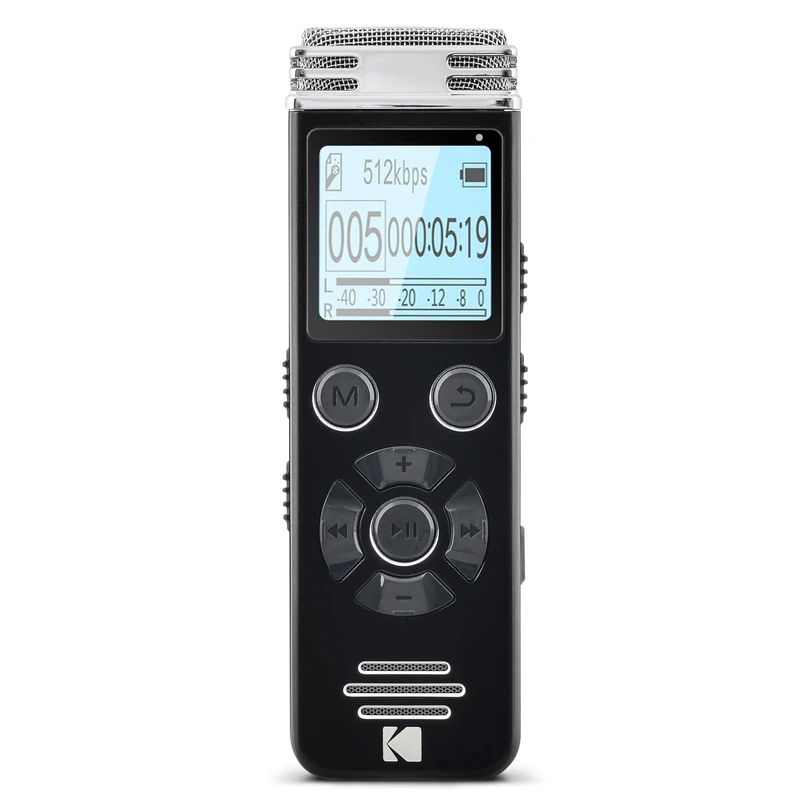 KODAK VRC450 - High-Intensity Voice Recorder, Mini Rechargeable Dictaphone with Voice Command, Lithium Battery, MP3 Player, and Listening Device