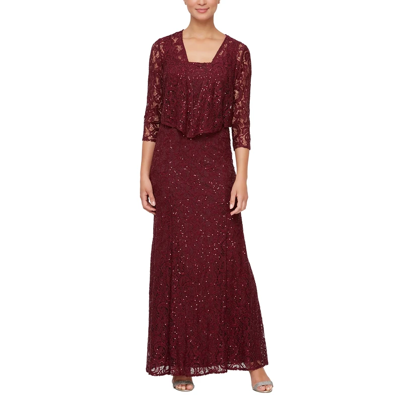 Alex Evenings Women's Long Lace Jacket Special Occasion Dress, Wine, 20 (Pack of 2)