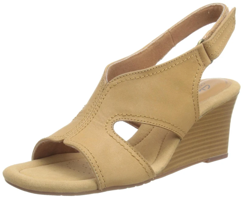 Clarks Women's Kyarra Aster Wedge Sandals, Light Tan Lea, 39.5 EU
