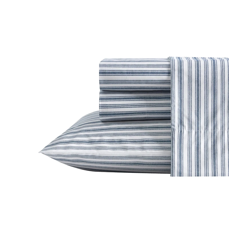 Nautica - Full Size Sheet Sets, Cotton Percale Preppy Bedding, Crisp & Cool, Lightweight & Breathable (Coleridge Stripe Blue, Full)