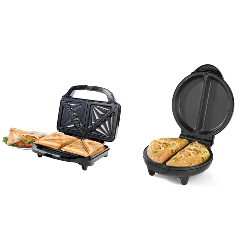 Salter EK2017S Electric XL Deep Fill Sandwich Toaster Press & EK2716 Non-Stick Omelette Maker, 750 W, Dual Plates, Easy Clean, Cook with Little to No Oil, 2-3 Minute Heat-Up Time, Black - Image 1