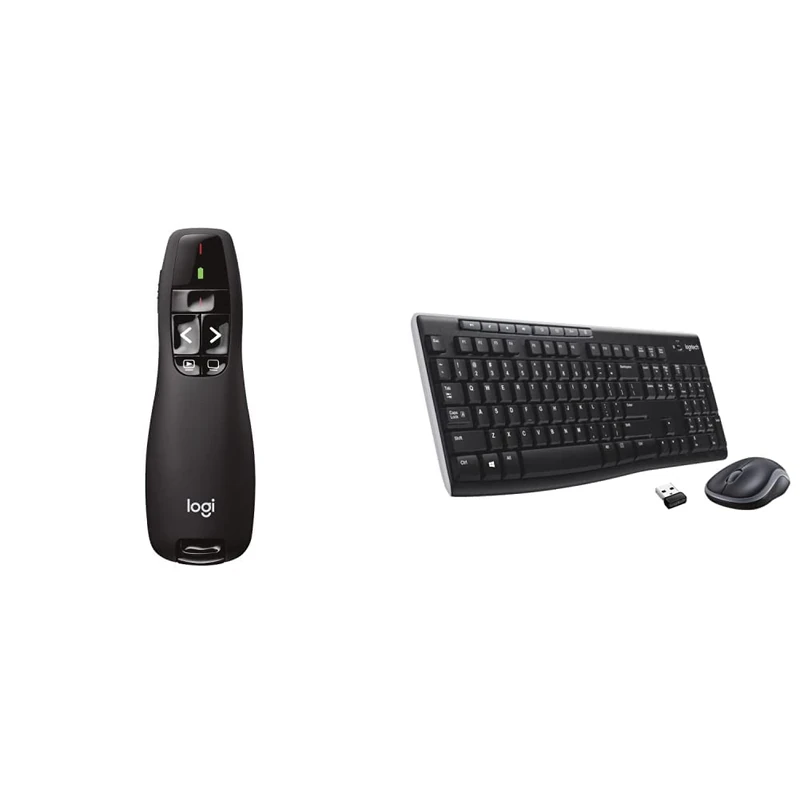 Logitech R400 Wireless Presentation Remote - Black & MK270 Wireless Keyboard and Mouse Combo for Windows, 2.4 GHz Wireless, Compact Mouse, 8 Multimedia and Shortcut Keys, Black