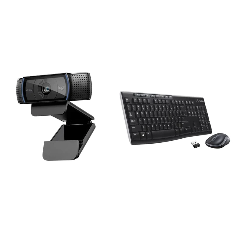 Logitech C920 HD Pro Webcam, Full HD 1080p/30fps Video Calling - Black & MK270 Wireless Keyboard and Mouse Combo for Windows, 2.4 GHz Wireless, Compact Mouse, 8 Multimedia and Shortcut Keys - Black