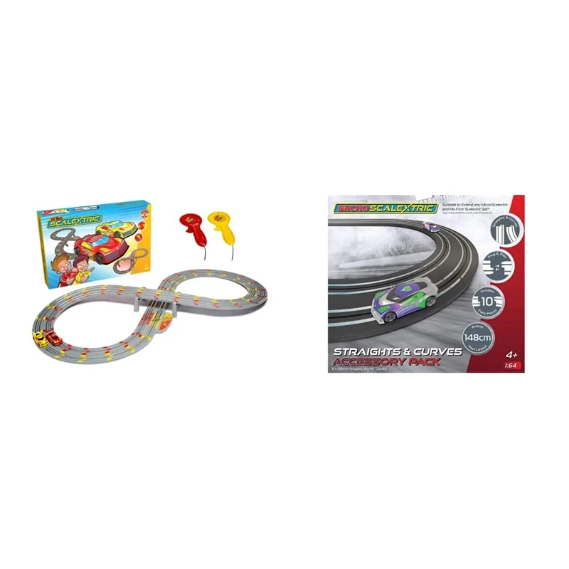 Scalextric My First G1150 Mains Powered Race Set - Analogue & Micro Track Extension Pack - Straights and Curves