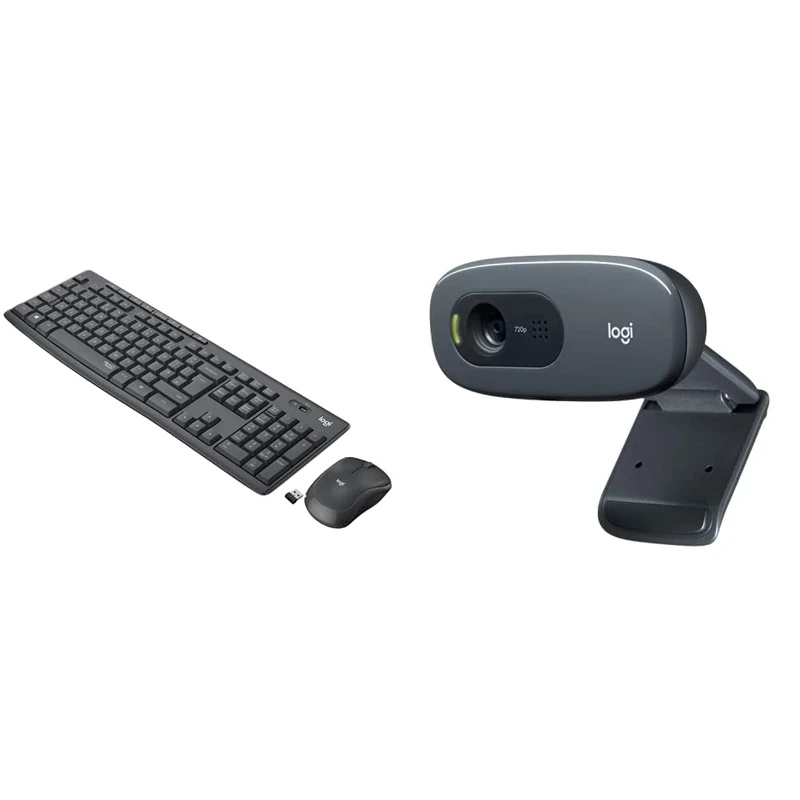 Logitech MK295 Wireless Mouse & Keyboard Combo – SilentTouch Tech- Black & C270 HD Webcam, HD 720p/30fps, Widescreen HD Video Calling, HD Light Correction- Black