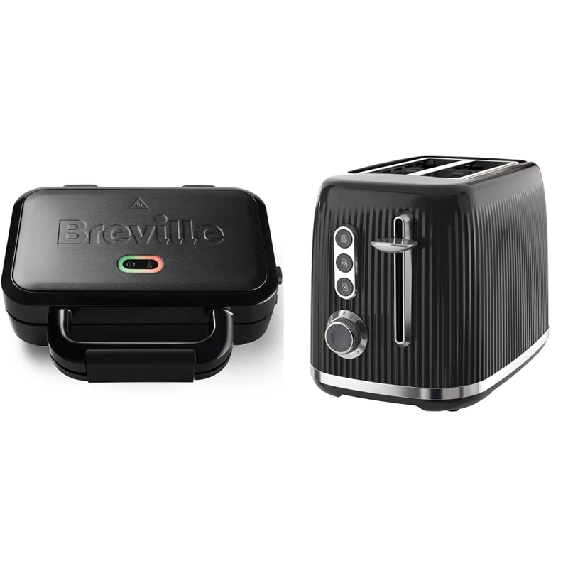 Breville Ultimate Deep Fill Toastie Maker | Removable Non-Stick Plates | Stainless Steel | Black [VST082] & Bold Black 2-Slice Toaster with High-Lift and Wide Slots | Black and Silver Chrome [VTR001]