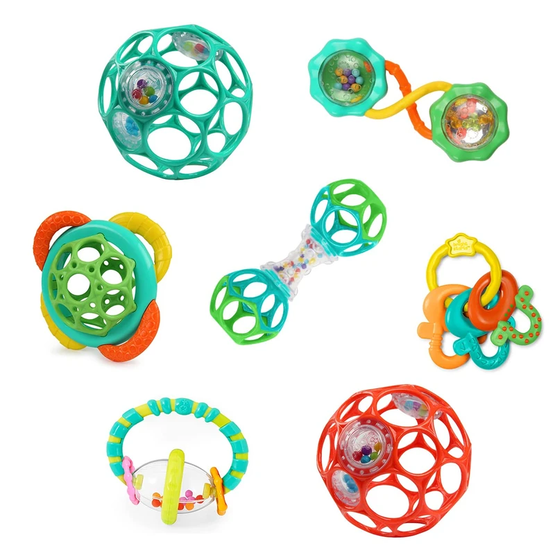 Bright Starts Soothers & Shakers 7pc Gift Set - BPA-Free Baby Rattles, Teethers and Stroller Toys, Unisex, Newborn+ - Image 1