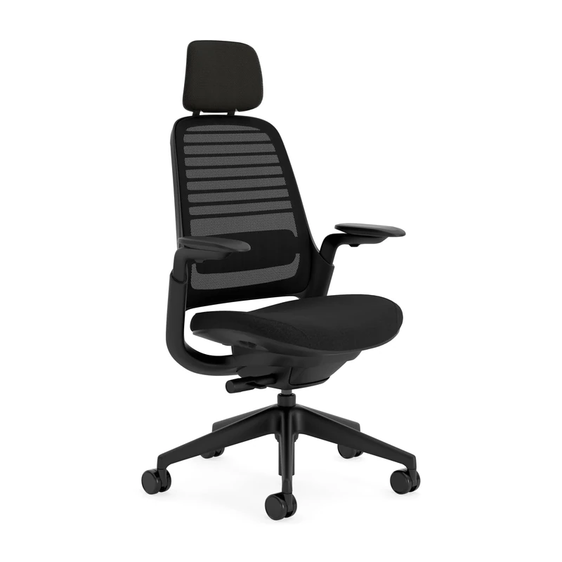 Steelcase Series 1 Ergonomic Office Chair With LiveBack Lumbar Support, 4D Armests, Adjustable Headrest Black/Black; Made in Europe