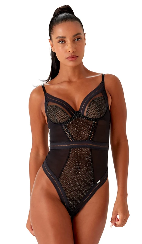 Gossard Women's Contradiction Plunge Body Shapewear Bodysuit, Black/Silver, 34A